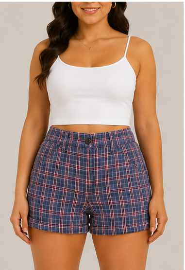 Short de Cuadros Azul para Mujer