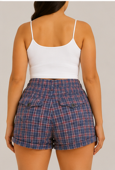 Short de Cuadros Azul para Mujer