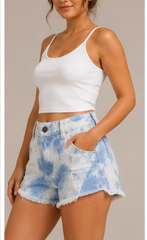 Short de Mezclilla Tie-Dye de Tiro Alto