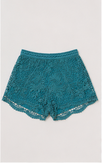 Short de Encaje Turquesa de Pretina Alta