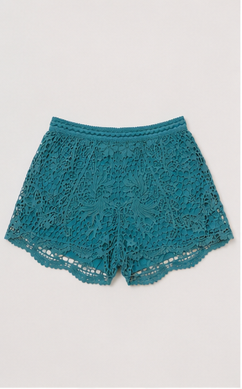 Short de Encaje Turquesa de Pretina Alta