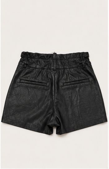 Short de Faux Cuero Negro de Tiro Alto