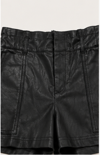 Short de Faux Cuero Negro de Tiro Alto