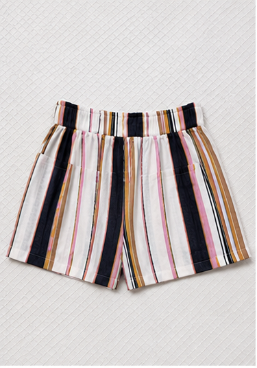 Short de Tiro Alto con Estampado de Rayas Multicolor