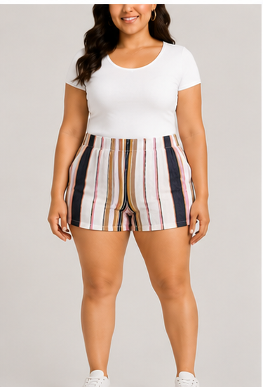 Short de Tiro Alto con Estampado de Rayas Multicolor