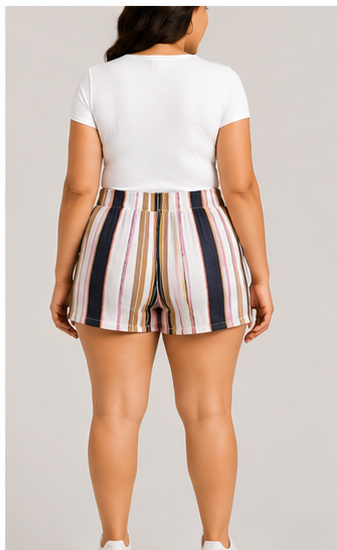 Short de Tiro Alto con Estampado de Rayas Multicolor
