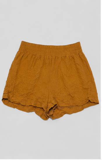 Short de Lino de Tiro Alto con Cintura Elástica Camel