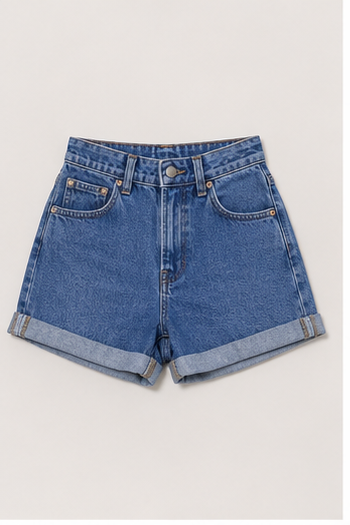 Short de Mezclilla Azul de Tiro Alto con Dobladillo
