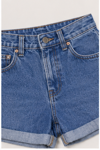 Short de Mezclilla Azul de Tiro Alto con Dobladillo