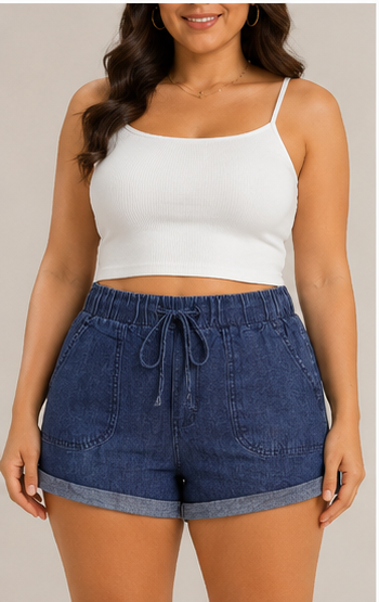 Short de Mezclilla con Pretina Elástica y Dobladillo