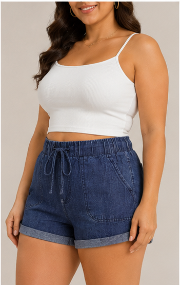 Short de Mezclilla con Pretina Elástica y Dobladillo
