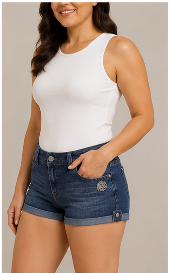 Short de Mezclilla Azul con Dobladillo