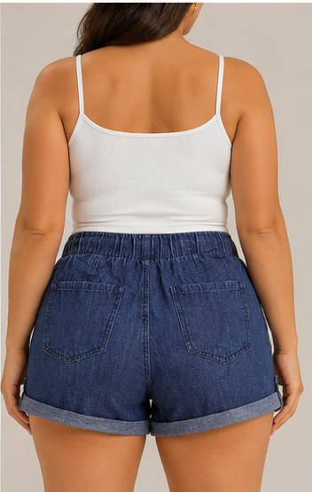 Short de Mezclilla con Pretina Elástica y Dobladillo