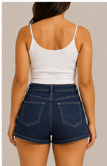 Short de Mezclilla de Tiro Alto Color Índigo