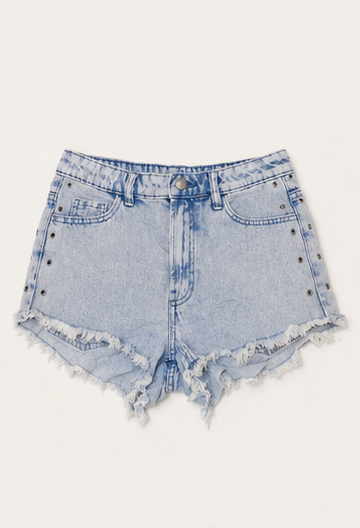 Short de Mezclilla Azul Claro con Dobladillo Deshilachado