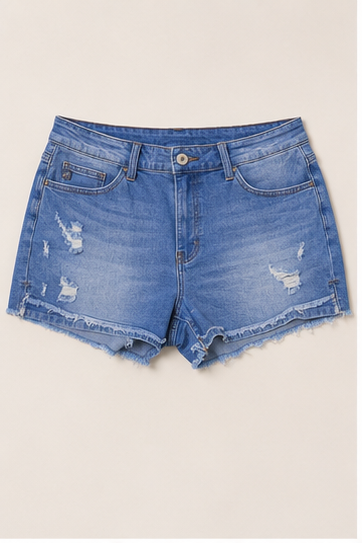 Short de Mezclilla Azul con Efecto Desgastado