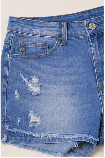 Short de Mezclilla Azul con Efecto Desgastado