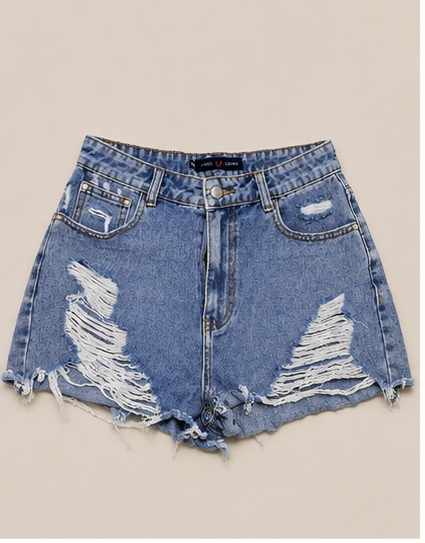 Short de Mezclilla Desgastado de Tiro Alto