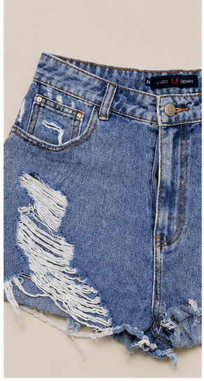 Short de Mezclilla Desgastado de Tiro Alto