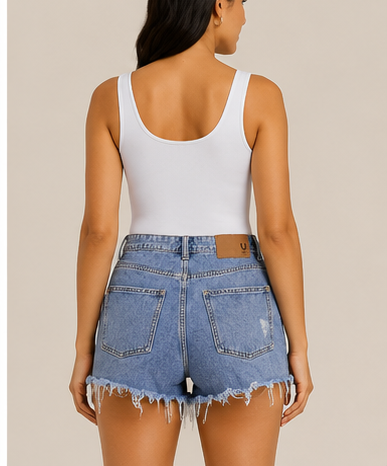 Short de Mezclilla Desgastado de Tiro Alto