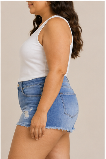 Short de Mezclilla Azul con Efecto Desgastado