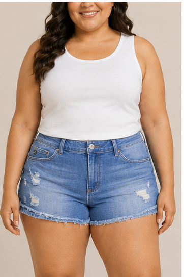 Short de Mezclilla Azul con Efecto Desgastado