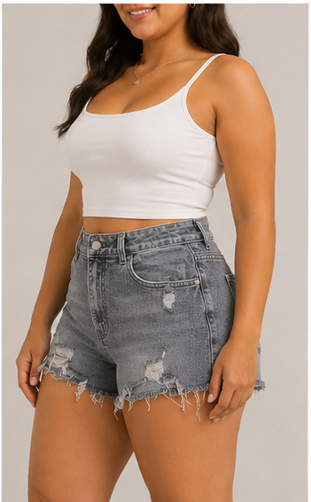 Short de Mezclilla Gris Desgastado