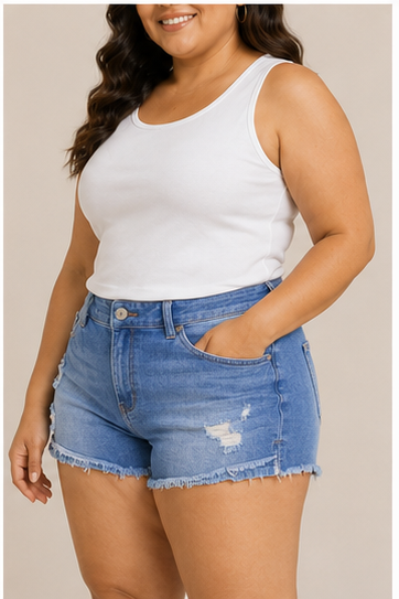 Short de Mezclilla Azul con Efecto Desgastado