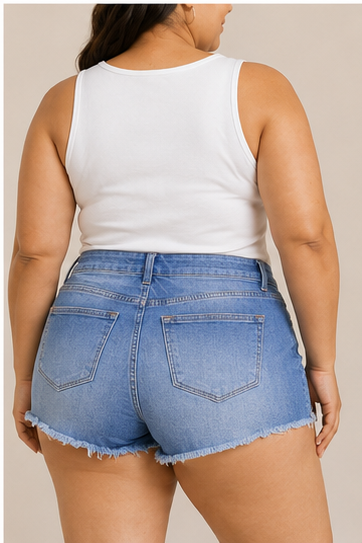 Short de Mezclilla Azul con Efecto Desgastado