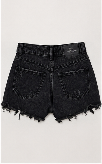 Short Denim Negro Desgastado de Cintura Alta
