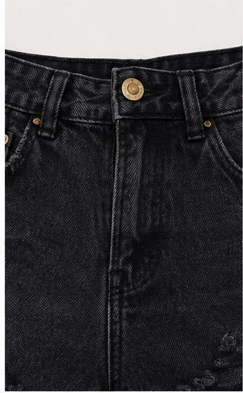 Short Denim Negro Desgastado de Cintura Alta