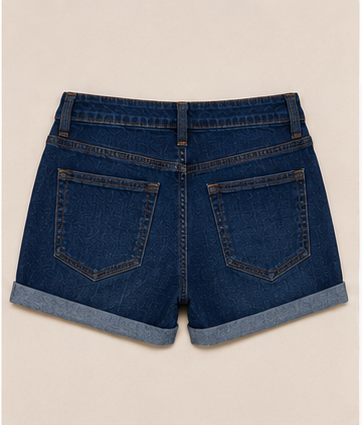 Short de Mezclilla Azul de Tiro Alto con Dobladillo