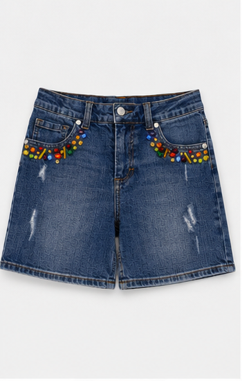 Short de mezclilla con bordado multicolor