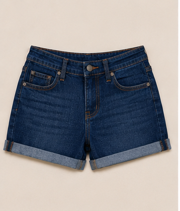Short de Mezclilla Azul de Tiro Alto con Dobladillo