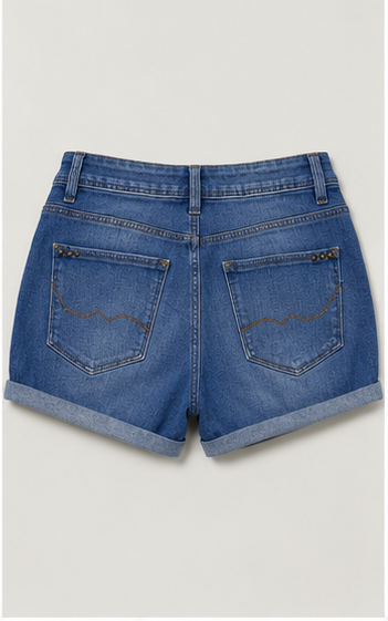 Short de Mezclilla de Tiro Alto con Dobladillo