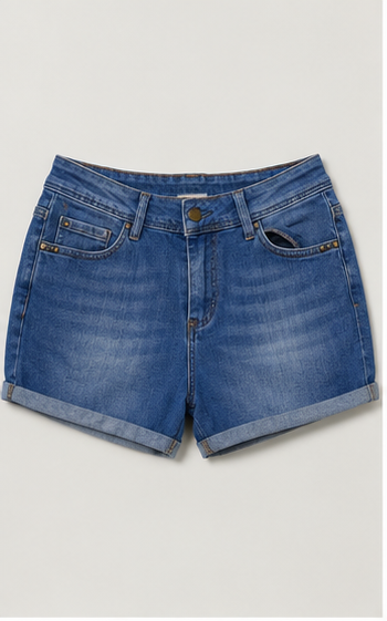 Short de Mezclilla de Tiro Alto con Dobladillo