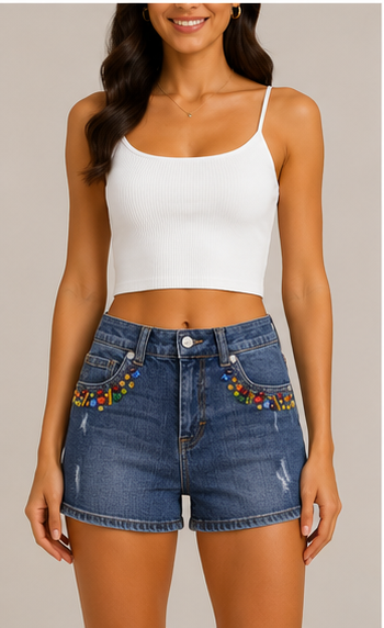 Short de mezclilla con bordado multicolor