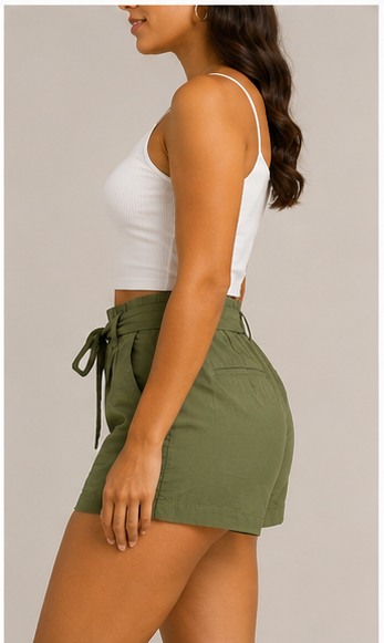 Short de Cintura Alta con Lazo Ajustable – Verde Oliva