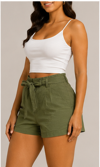 Short de Cintura Alta con Lazo Ajustable – Verde Oliva