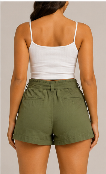 Short de Cintura Alta con Lazo Ajustable – Verde Oliva