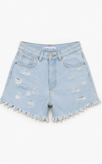 Short de Mezclilla Desgastado de Tiro Alto
