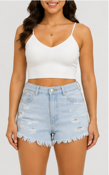 Short de Mezclilla Desgastado de Tiro Alto