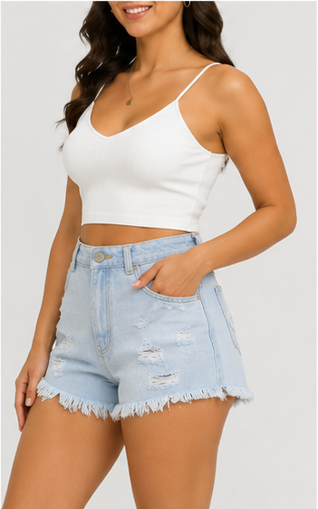 Short de Mezclilla Desgastado de Tiro Alto