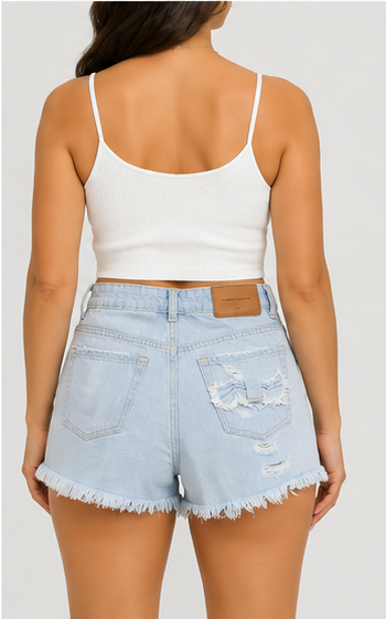 Short de Mezclilla Desgastado de Tiro Alto