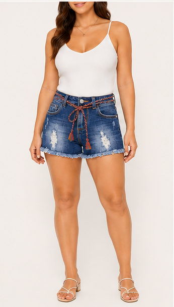 Short de Mezclilla Azul con Detalles Desgastados para Mujer