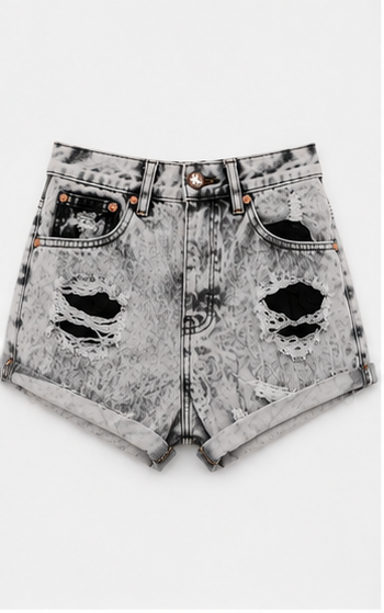 Short de Mezclilla Desgastado de Tiro Alto