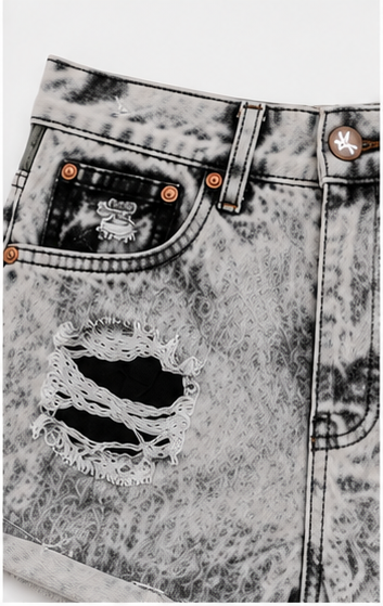 Short de Mezclilla Desgastado de Tiro Alto