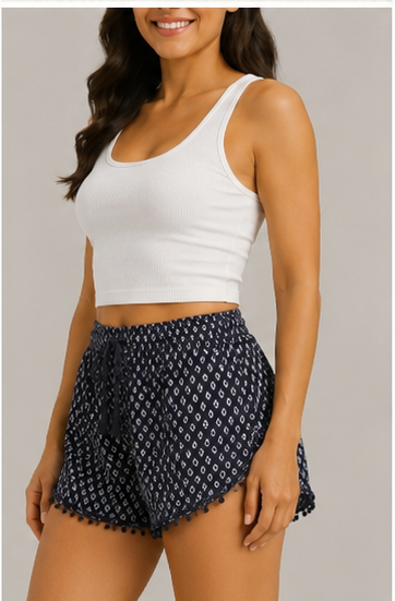 Short Estampado con Detalle de Pompones