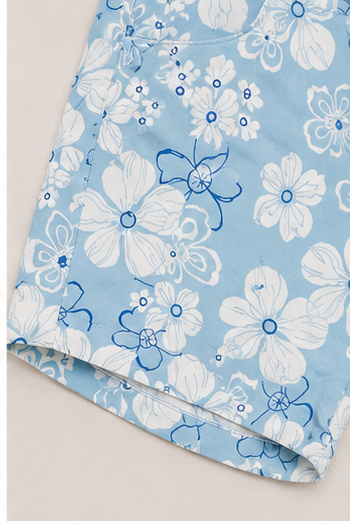 Short Floral Azul de Tiro Alto