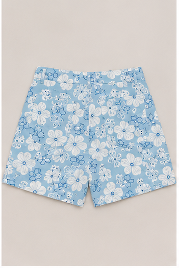 Short Floral Azul de Tiro Alto